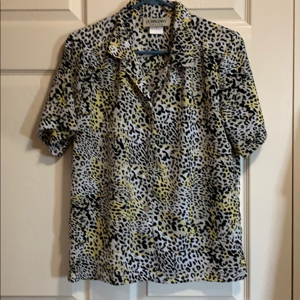 Button down black yellow blouse